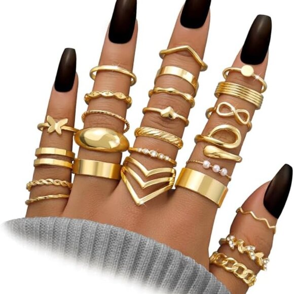 Knuckle Rings Set Jewelry | 3 Pcs Gold Knuckle Rings Set For Women Vintage Stackable Cute ...